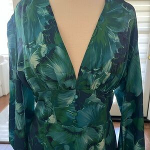 Deep Green Floral V-Neck Women's Dress